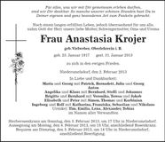 Traueranzeige Anastasia Krojer