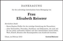 Traueranzeige Elisabeth Reiserer