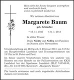 Traueranzeige Margarete Baum