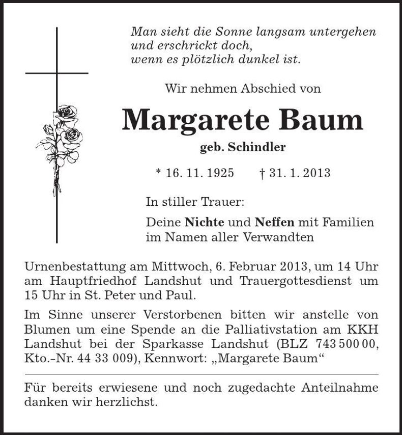 Traueranzeige Margarete Baum