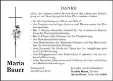 Traueranzeige Maria Bauer