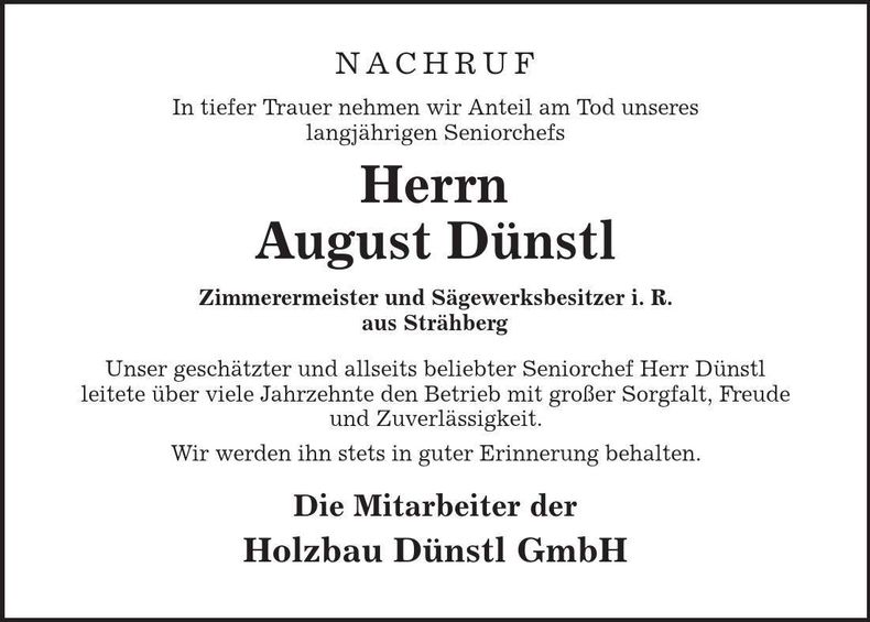 Traueranzeige August Dünstl