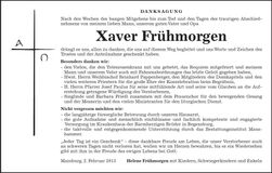 Traueranzeige Xaver Frühmorgen