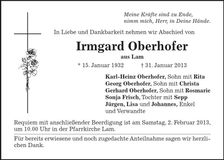 Traueranzeige Ingrid Oberhofer