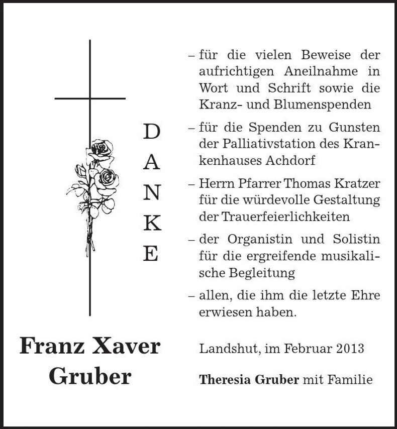 Traueranzeige Franz Xaver Gruber