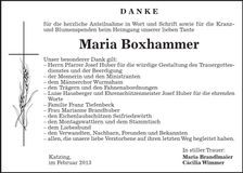 Traueranzeige Maria Boxhammer