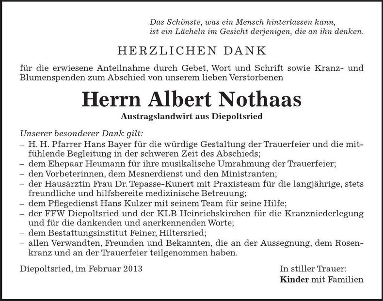 Traueranzeige Albert Nothaas