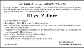 Traueranzeige Klara Zellner