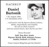 Traueranzeige Daniel Bartonik