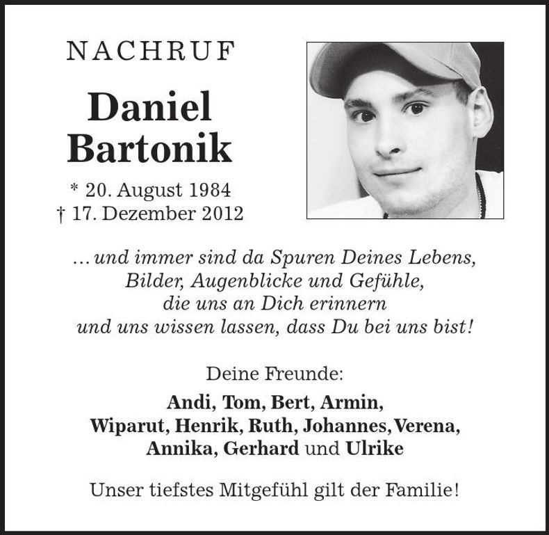 Traueranzeige Daniel Bartonik