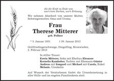 Traueranzeige Therese Mitterer