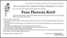Traueranzeige Theresia Kettl