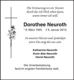 Traueranzeige Dorothee Neuroth