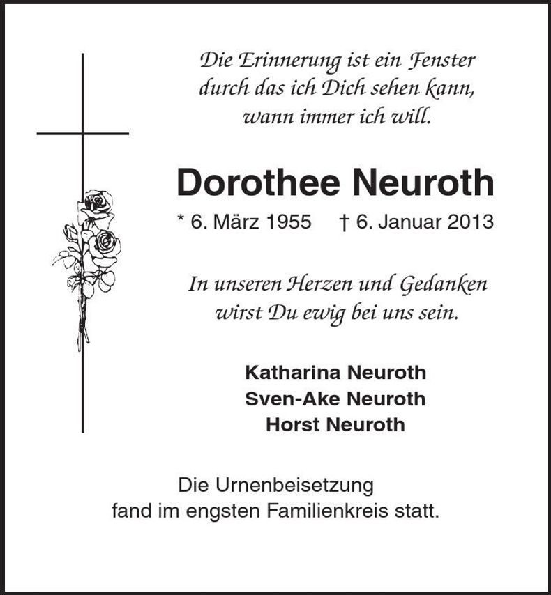 Traueranzeige Dorothee Neuroth