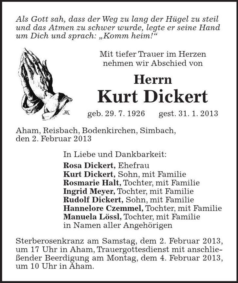 Traueranzeige Kurt Dickert