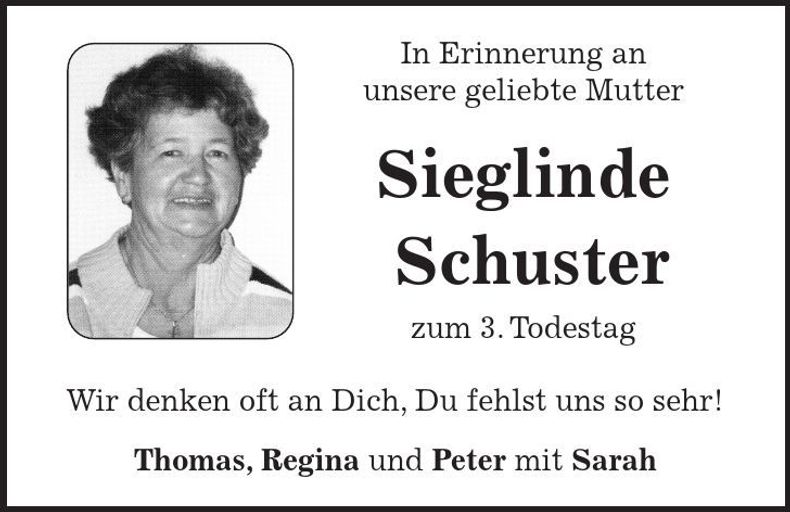 Traueranzeige Sieglinde Schuster