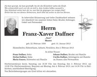 Traueranzeige Franz-Xaver Daffner