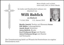Traueranzeige Willi Bablick