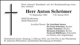 Traueranzeige Anton Schrömer