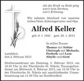 Traueranzeige Alfred Keller