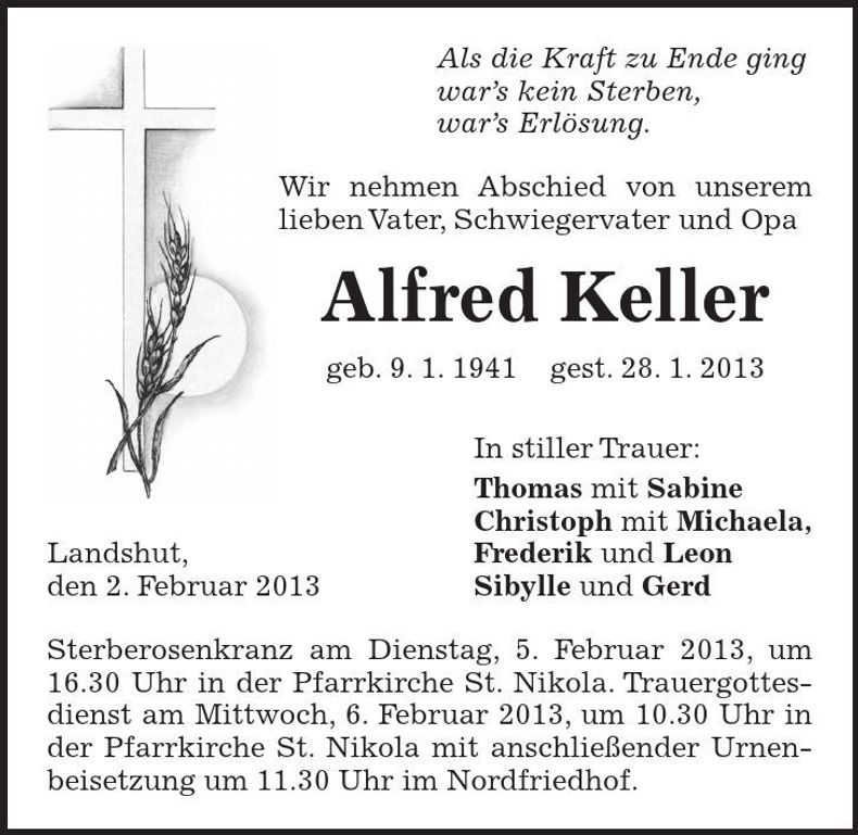Traueranzeige Alfred Keller