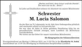 Traueranzeige Lucia Salomon