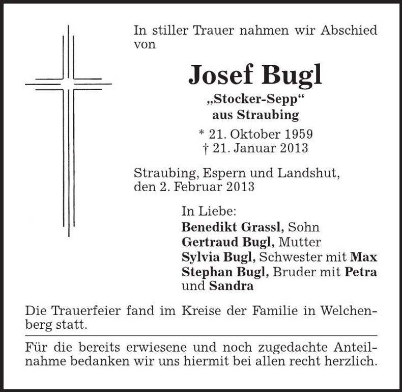 Traueranzeige Josef Bugl