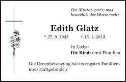 Traueranzeige Edith Glatz