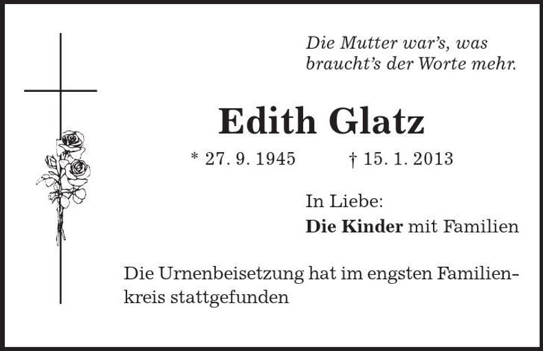 Traueranzeige Edith Glatz