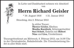 Traueranzeige Richard Geisler