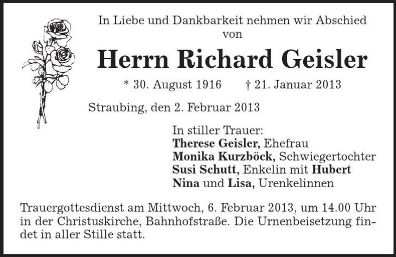 Traueranzeige Richard Geisler