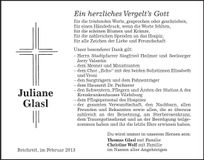 Traueranzeige Juliane Glasl