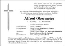 Traueranzeige Alfred Obermeier