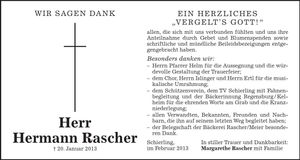 Traueranzeige Hermann Rascher