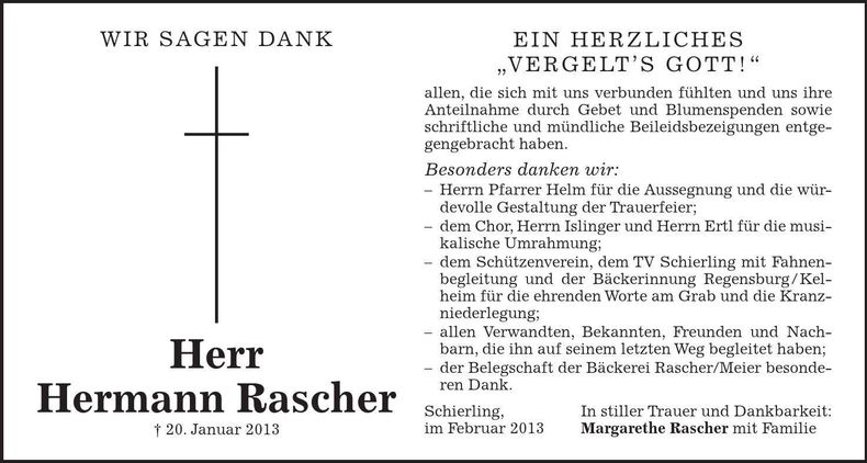 Traueranzeige Hermann Rascher