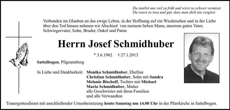 Traueranzeige Josef Schmidhuber