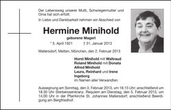 Traueranzeige Hermine Minihold