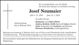 Traueranzeige Josef Neumaier