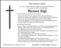 Traueranzeige Werner Sigl