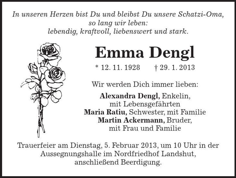 Traueranzeige Emma Dengl
