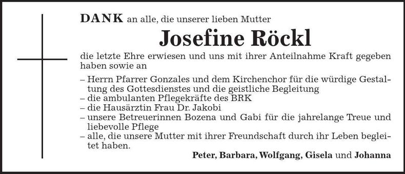 Traueranzeige Josefine Röckl