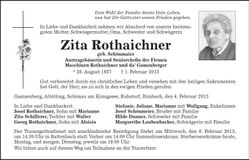 Traueranzeige Zita Rothaichner