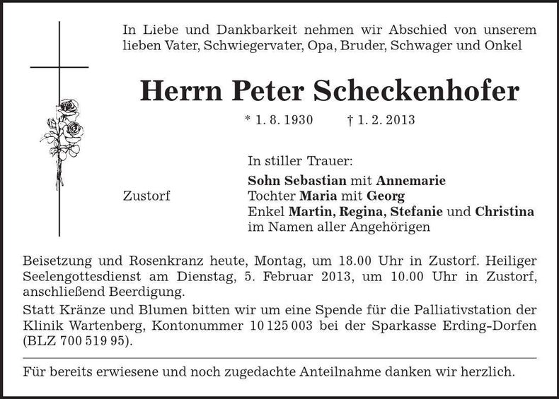 Traueranzeige Peter Scheckenhofer