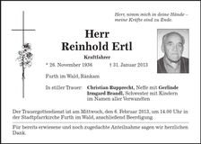 Traueranzeige Reinhold Ertl