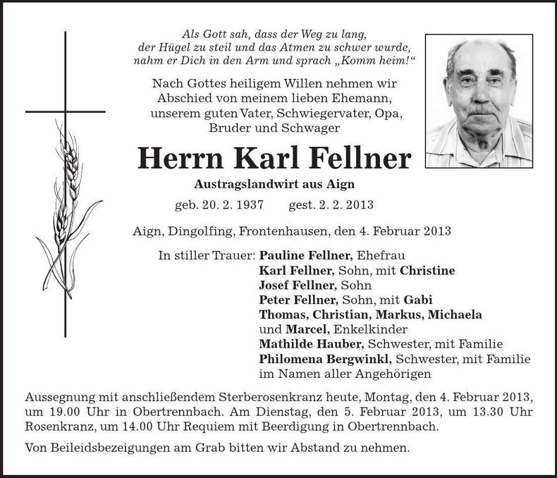 Traueranzeige Karl Fellner