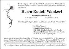 Traueranzeige Rudolf Wankerl