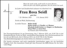 Traueranzeige Rosa Seidl