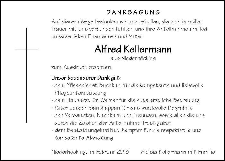 Traueranzeige Alfred Kellermann