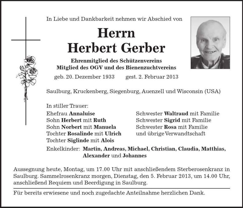 Traueranzeige Herbert Gerber