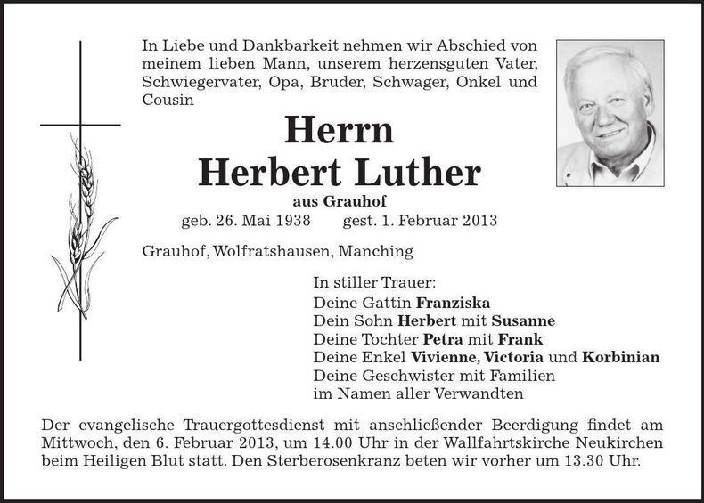 Traueranzeige Herbert Luther